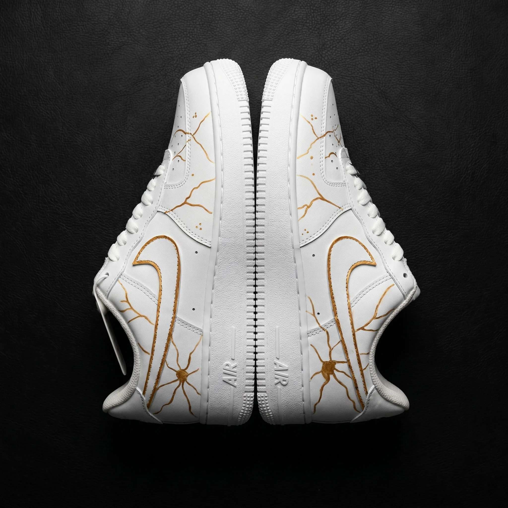 Custom Hand Painted Nike Air Force 1 Kintsugi Gold